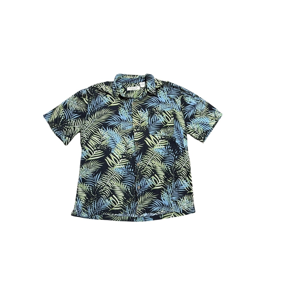 Island Republic Shirt Mens XL Green Palm Leaf Hawaiian Short Sleeve Button Front